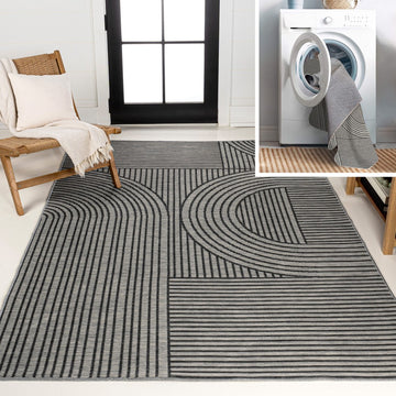 Zephyr Mid-Century Modern Arch Stripe Reversible Machine-Washable Indoor/Outdoor Area Rug